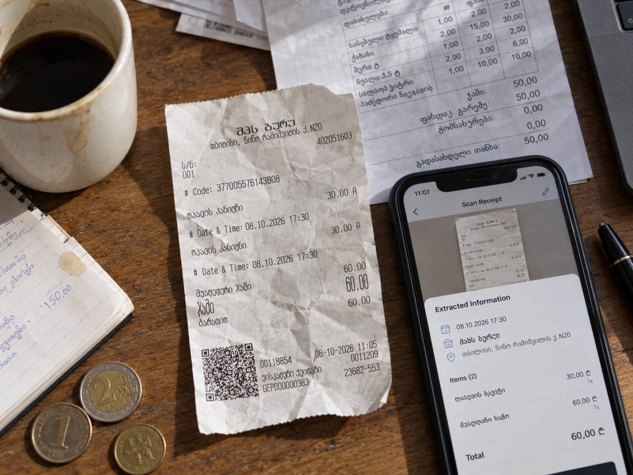SparkReceipt extracting expense data and line items from a photographed receipt